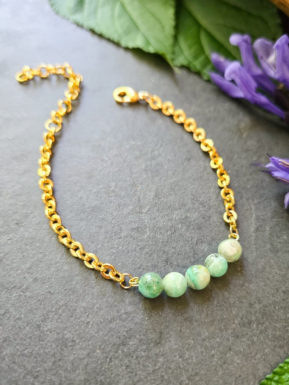 NWT Azurite Jade 24k Gold-Plated Bracelet